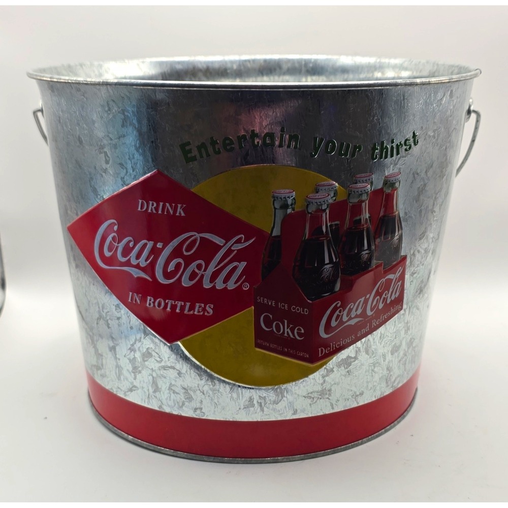 Coca-cola Beverage Bucket With Wooden Handle Entertain Your Thirst